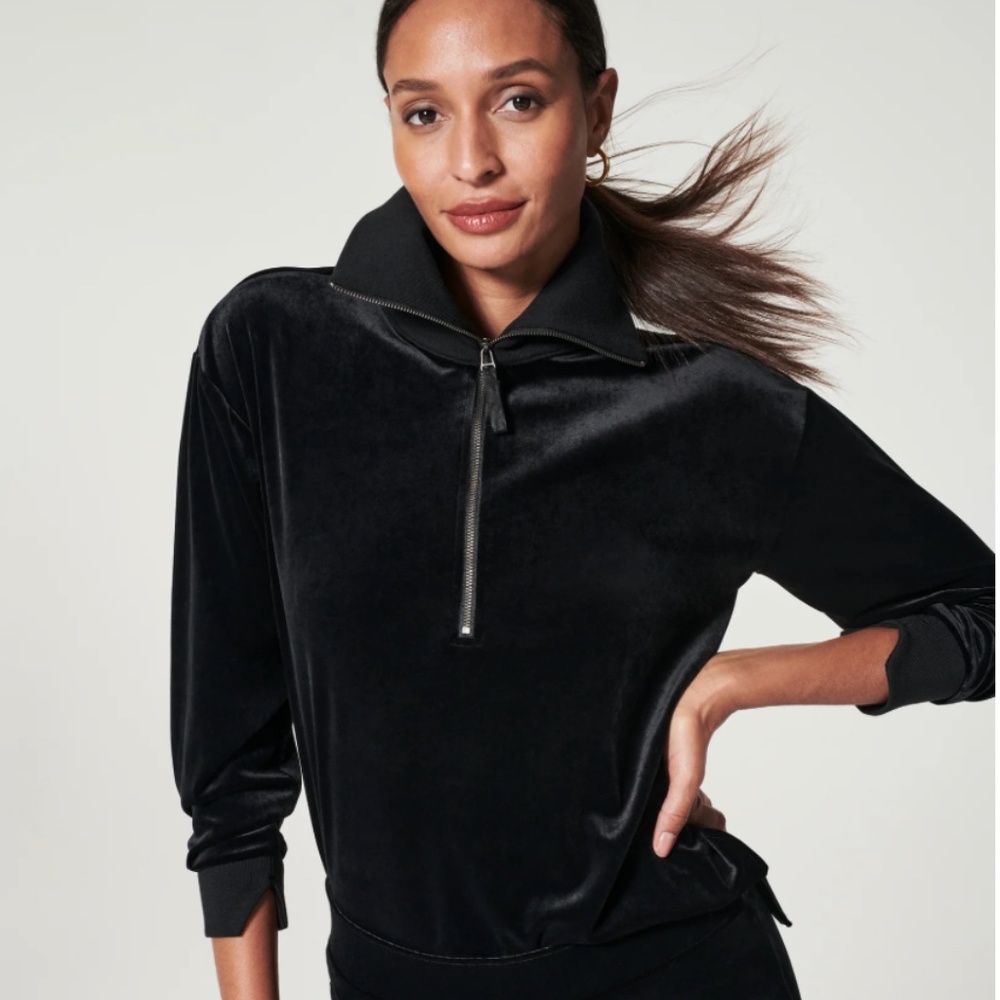 New Spanx Velvet Half Zip Pullover
